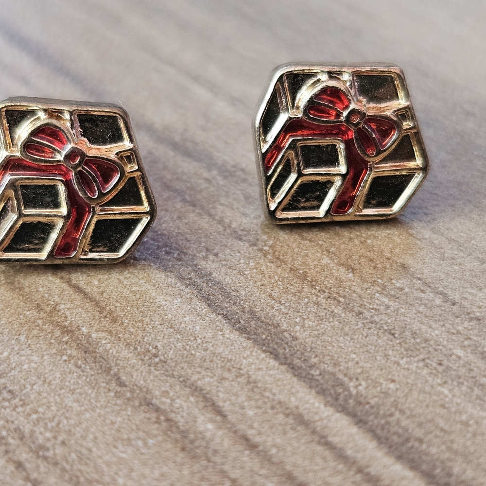 Elegant Red and Gold Gift Box Earrings